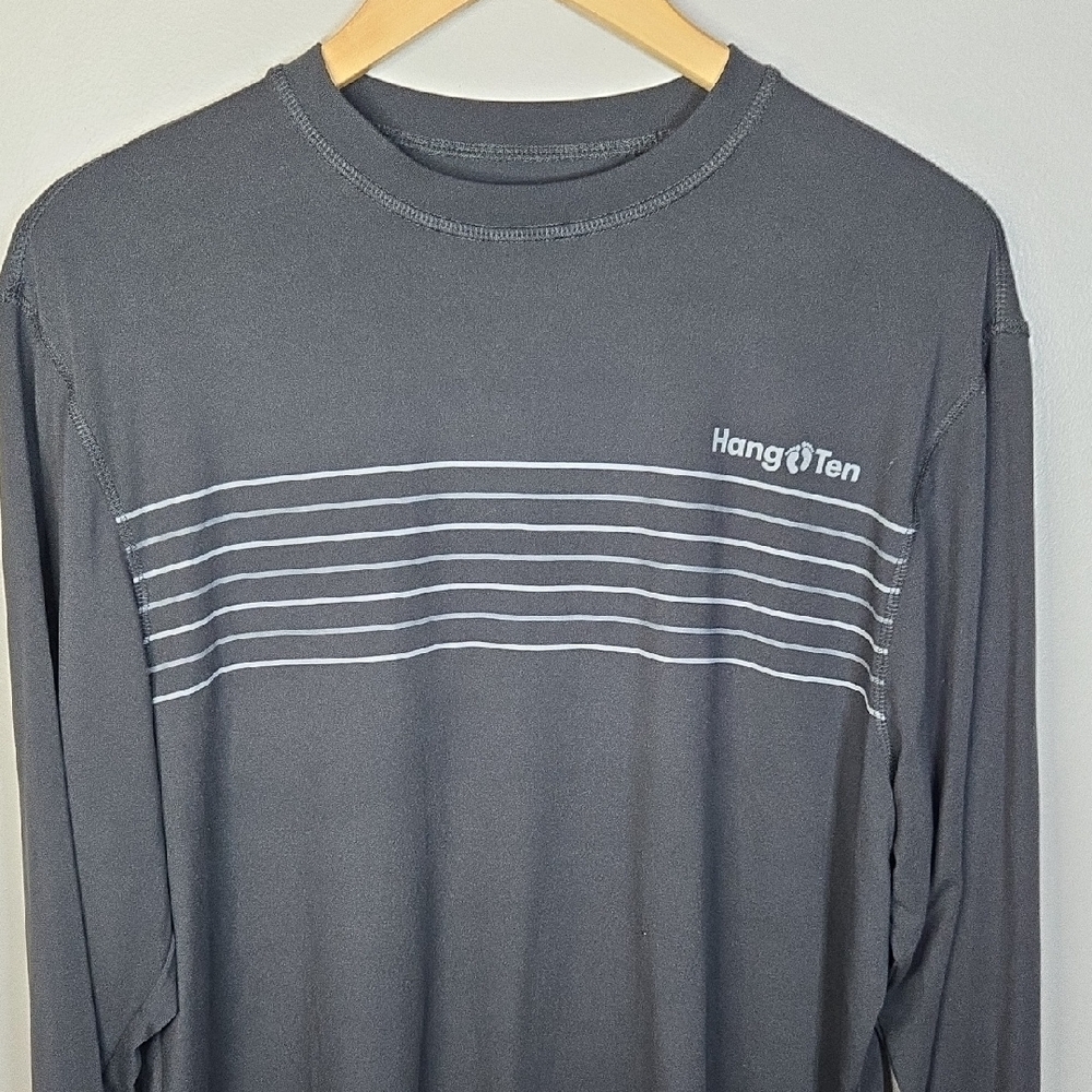 Hang Ten Men's Large Gray Long-Sleeve Crewneck Swim Tee